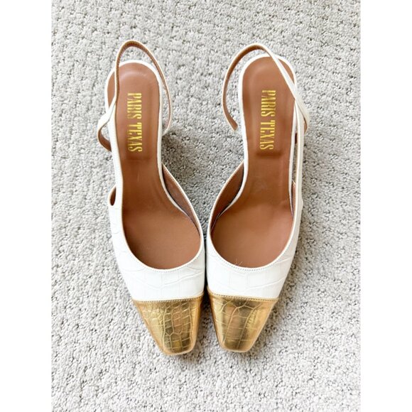 Paris Texas Reptile print slingbacks in white and gold 37.5/7.5 - Picture 4 of 11